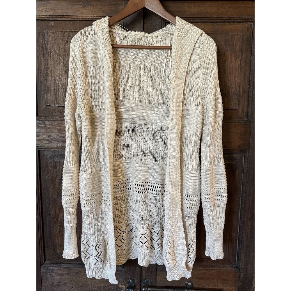 Pink Republic Long Beige Hoodie Sweater Cardigan Womens Size Medium